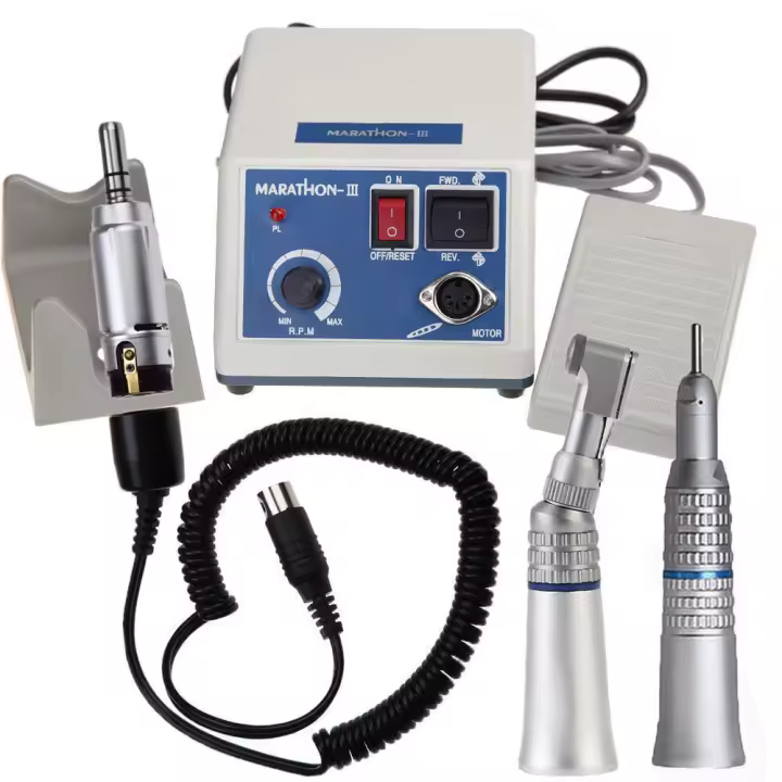Micromotor pulidor para laboratorio Dental Marathon, pieza de mano de ángulo Contra recto, cono recto, Control de pie, 35K RPM - 1