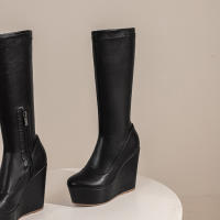 Botas ajustadas de tacón alto para mujer, botines de moda con cremallera lateral y cabeza redonda, manga media, Otoño/Invierno, 2025 - details 11