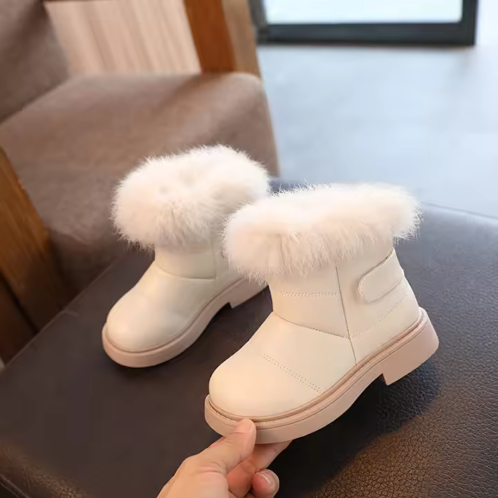 Botas cálidas de terciopelo para niños pequeños, zapatos impermeables de cuero para la nieve, exteriores, Invierno - 1