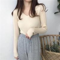 Suéter Sexy ajustado con cuello en V para mujer Manga larga de punto con parte inferior suave - details 19