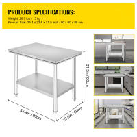 SucceBuy Mesa de trabajo de acero inoxidable 24 x 18 x 34 pulgadas Capacidad de carga de 700 libras 4 ruedas 3 niveles de altura ajustables Mesa de trabajo de preparación de alimentos resistente Cocina comercial Restaurante Plata - details 1