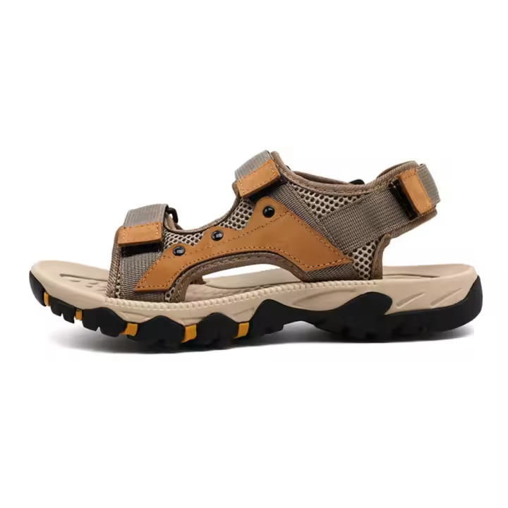 Sandalias de piel de vaca de primera capa para exteriores, sandalias de senderismo de verano, zapatos de playa con punta abierta - 1