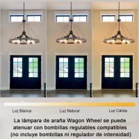 Candelabros de rueda de vagón para sala de estar, 6 luces rústicas industriales para exteriores, lámpara colgante negra para comedor, cocina, pasillo, dormitorio, ajuste de altura - details 3