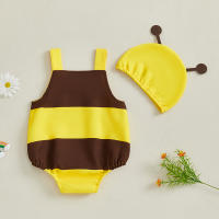 Pudcoco - Pelele de abeja para bebé niña, sin mangas, estampado floral 3D, mono con sombrero, juego de 2 piezas - details 4