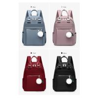 Mochila ligera e impermeable para mujer, bolso de viaje informal, Bola de felpa bonita, color rojo, azul y negro - details 5