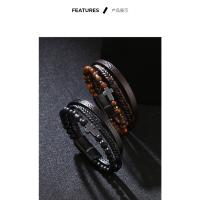 Pulseras Hombre 2025 con Cruz y Piedras Naturales, Diseño en Capas de Cuero Sintético Tejido, Ojo de Tigre y Cuarzo Ahumado, Regalos para Hombre - details 3