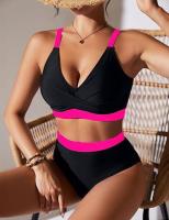 Traje de baño de dos piezas con bloques de color para mujer Bikini sexy con control de barriga y cintura - details 0
