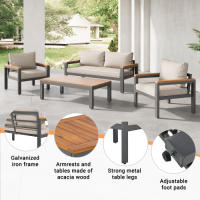 Conjunto de Jardín de Acacia Muebles de Exteriores de Acero Galvanizado Mesa de Comedor de 4 Piezas - details 1