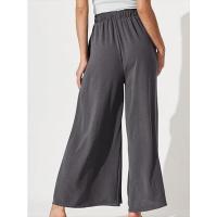 Mujeres lisas elegantes y con estilo, pantalones sueltos cómodos, pantalones de pierna ancha con cordón de cintura alta para verano - details 10