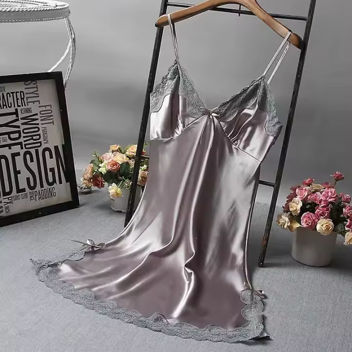 Camisón de satén chino para mujer, ropa de dormir Sexy, bata de baño de encaje, vestido de noche informal para el hogar, novedad de verano - 1