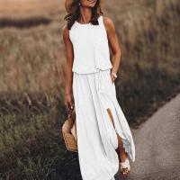 Vestido Largo de Verano 2025 sin Mangas y Cuello Redondo Moda Femenina Europea y Americana - details 1