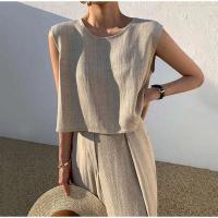 Conjunto de dos piezas de algodón para mujer, Tops informales sin mangas, pantalones de piernas anchas holgados, primavera y verano, 2024 - details 7