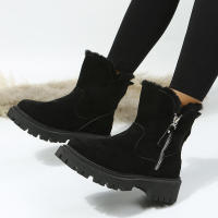 Botas de nieve de terciopelo para mujer, zapatos cálidos de algodón grueso, Color negro peludo, invierno, 2023 - details 2