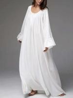 Parc Fee-vestidos informales holgados blancos para mujer, vestidos elegantes de manga larga o con cuello en U, vestido liso sencillo de talla grande para mujer 2025 - details 10