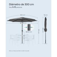 Sombrilla de Jardín 300 cm, UPF 50+, Parasol, 30 ° de Inclinación en dos Direcciones, con , para Patio, Terraza, , Piscina, sin Base, Beige GPU30BE - details 34