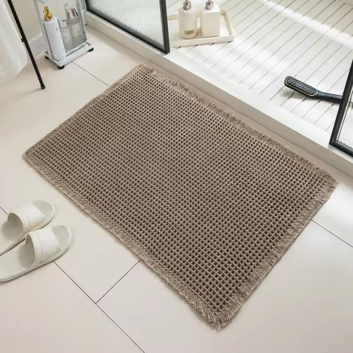 Felpudo más grueso, alfombra de baño tejida de lino, alfombra de baño suave antideslizante, alfombra de suelo lavable a máquina con patrón de gofres para el hogar - 1
