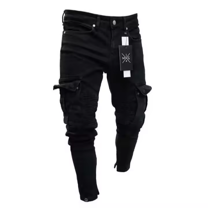 Jeans de Cargo para Hombres Pantalones de Algodón Denim Casuales con Múltiples Bolsillos - 1