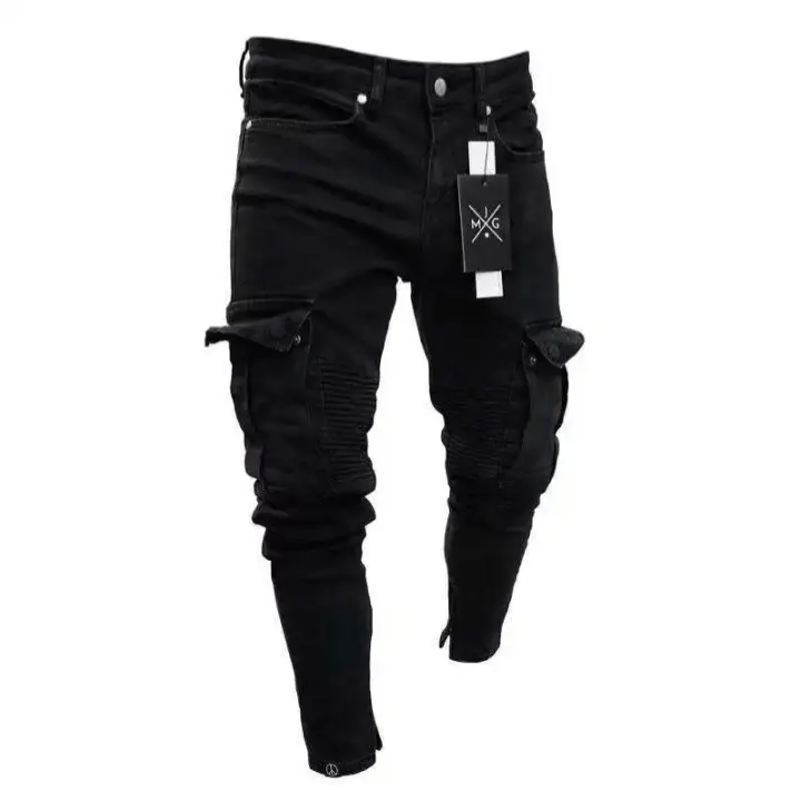 Jeans de Cargo para Hombres Pantalones de Algodón Denim Casuales con Múltiples Bolsillos - 1