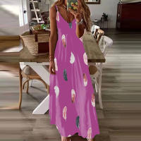 Vestido Maxi de Plumas Elegante Cómodo con Cuello en V Cuidado Fácil Moda para Mujeres - details 5