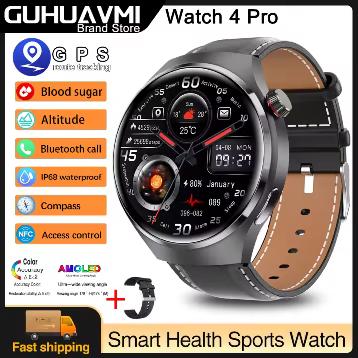GPS Rastreador Reloj inteligente Para Hombre Para Watch 4 Pro 1,53 inch AMOLED HD Pantalla,llamada bluetooth,NFC, impermeable, azúcar en sangre, frecuencia cardíaca, Fitness Smartwatch - 1