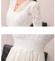 Vestido largo de encaje para mujer, ahuecada túnica, falda elegante, mangas largas, beige, 34 - details 9