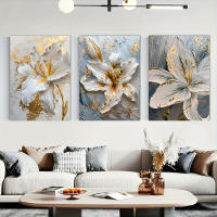 Póster de flores blancas y doradas abstractas nórdicas, pintura en lienzo Floral Simple escandinava, arte de pared de salón moderno, decoración del hogar - details 2