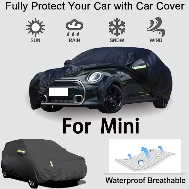 Funda completa para coche para Mini equipo de protección para exteriores, a prueba de nieve, protector solar, accesorios para automóviles impermeables y a prueba de polvo, negro - 1
