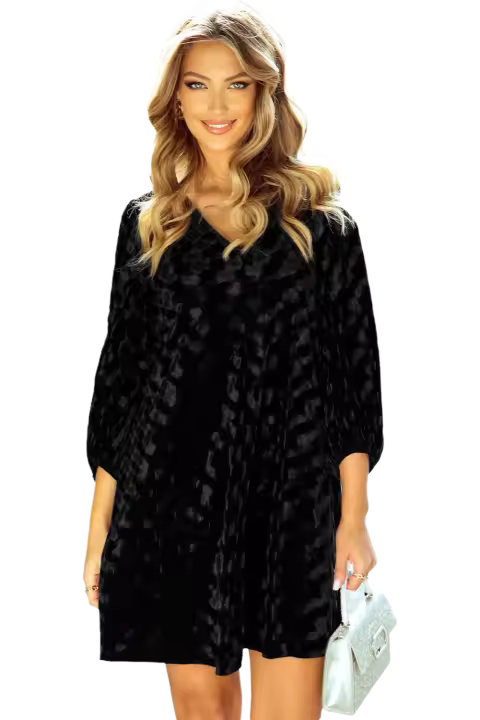 Elrachen Mini vestido de terciopelo para mujer con cuello en V y mangas globo, negro, tallas S-XL - 1