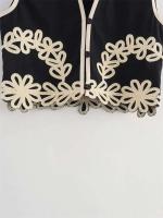 Chaleco Corto Bordado Zevity Aplicación Floral Femenina, Chaleco Sin Mangas, Top Ajustado, Estilo Europeo, CT6207 - details 6