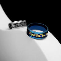 Anillo Vikingo Punk de Acero Inoxidable Anillo de Dragón Celta con Incrustaciones de Fibra de Carbono Azul Joyería de Boda para Hombres Tamaño 7-11 - details 1