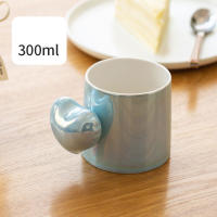 Taza de cerámica con mango de amor creativo, taza de leche de desayuno azul y blanca rosa perla, taza de café personalizada, taza de agua para parejas - details 5