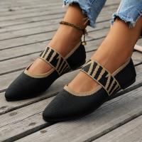 Zapatos planos de punto con bloques de Color para mujer, bailarinas elegantes, mocasines informales con tiras a rayas y punta estrecha para mujer - details 3