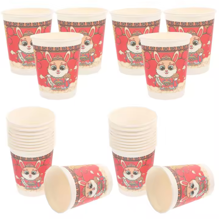 Tazas de Papel Desechables para Año del Conejo Diseño Engrosado para Bebidas Calientes y Frías - 1