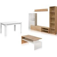 Mesa de Centro Doble Altura, Mesita para Salón, Mesa Auxiliar, Modelo Iris, Acabado en Color Blanco Artik y Roble Nodi, 108 cm (Largo) x 50 cm (Ancho) x 43 cm (Alto) - details 11