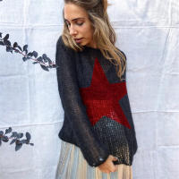 Suéteres de punto calados de gran tamaño para mujer, ropa de calle Grunge Harajuku, Jersey holgado de manga larga con cuello redondo, jerséis informales - details 0