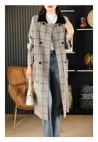 Abrigo de mujer con solapas de otoño e invierno, cárdigan largo de punto a cuadros con doble botonadura y bolsillos grandes, 100% de lana pura, 2024 - details 17