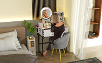 Rcynview Mesa de Vaneo Moderna de Metal con Espejo y Luz Base de Carga, Silla, 3 Modos de Iluminación, 1 Cajón Grande - details 4