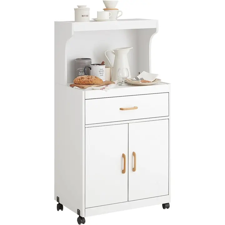 ,Aparador Auxiliar de madera de ingenieria bajo de Cocina con 2 Puertas y 1 cajón, para microondas,L62 cm x P40 cm x H119 cm,ES - 1