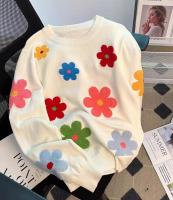 Jersey coreano con bordado Floral, suéter de alta calidad para mujer, Tops elegantes de punto con cuello redondo - details 8