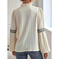 Camisa de manga larga con cuello en V y costuras Ence, oferta fresca, tops de mujer simples y baratos - details 4