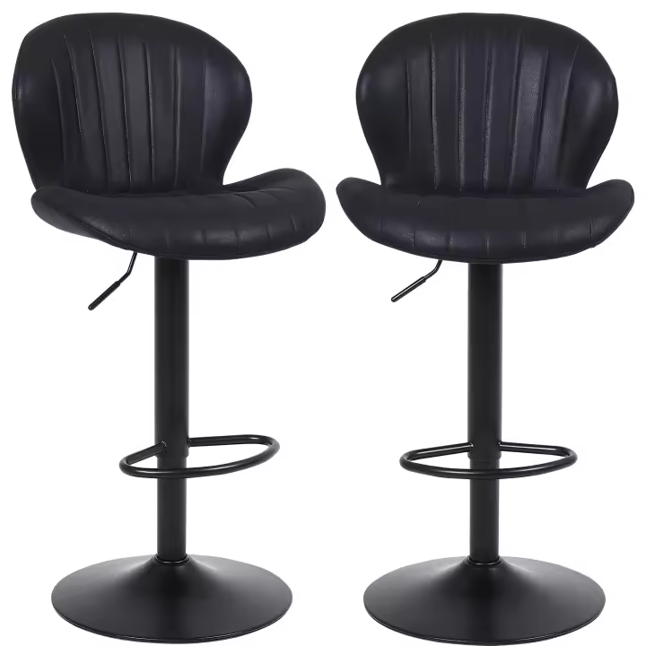 Juego de 2 taburetes de bar modernos de gamuza, giratorios, altura ajustable, sin brazos, para isla de cocina, con respaldo y reposapiés, color negro - 1