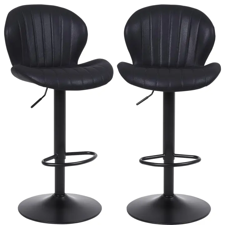 Juego de 2 taburetes de bar modernos de gamuza, giratorios, altura ajustable, sin brazos, para isla de cocina, con respaldo y reposapiés, color negro - 1