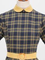 2025 nuevo Hepburn Peter Pan Collar Otoño Invierno Rockabilly mujeres Vintage vestido Casual elegante algodón a cuadros plisado vestidos largos - details 3