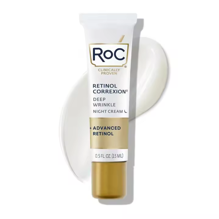 Hot RoC Retinol Correxion Crema de noche antienvejecimiento para arrugas profundas, hidratante facial diario con manteca de karité, ácido glicólico y escualano, - 1