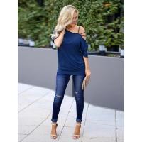 Stretch para mujer, pantalones pitillo rasgados azules, cintura baja, jeans desgastados para mujer en oferta - details 6