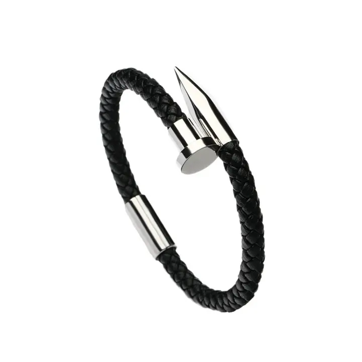 Pulsera para Hombre con Remaches Euroamericanos, Pulsera de Cuero - 1