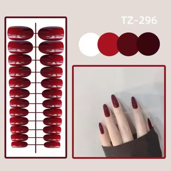 24 unids/set vino tinto ballet largo falso con brillo dorado gradiente artificial desmontable acrílico uñas artísticas - 1