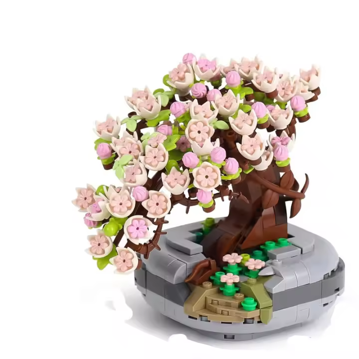 Mini bloques Sakura Bonsai modelo creativo DIY, simulación, Mini Flor de partículas, colección botánica, construcción, juguete de construcción - 1