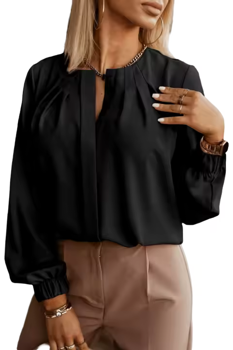Elrachen Camisa con puños elásticos para mujer, color negro, tallas XS-XL - 1