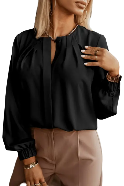 Elrachen Camisa con puños elásticos para mujer, color negro, tallas XS-XL - 1